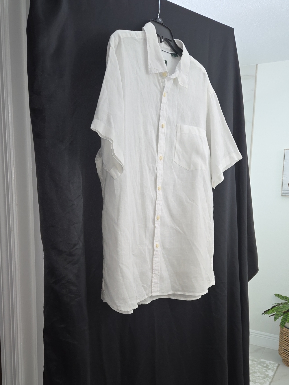 Orvis White Short-Sleeve 100% Linen Button-Down Shirt Men's